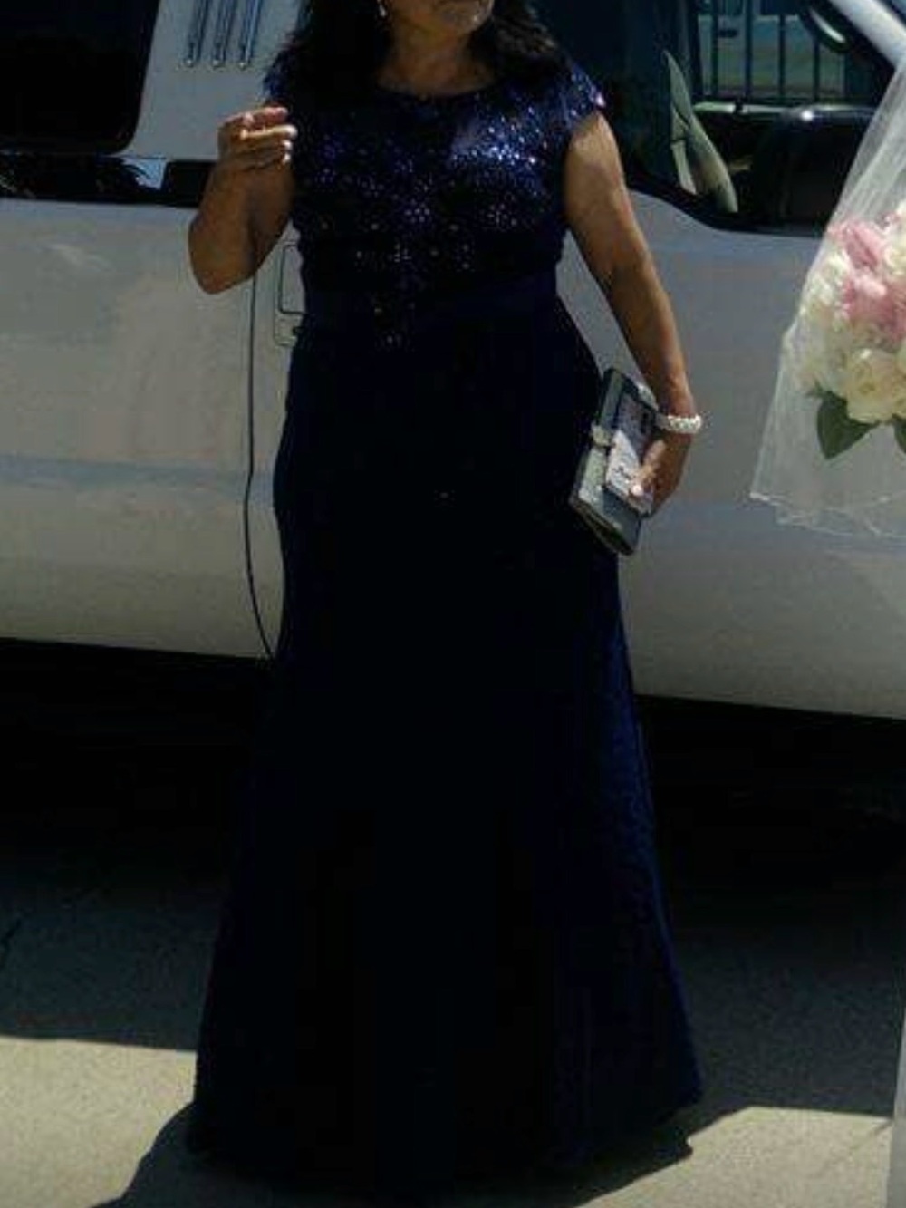 Navy Sequin Cap-Sleeve Evening Gown - Women's Wedding Dress